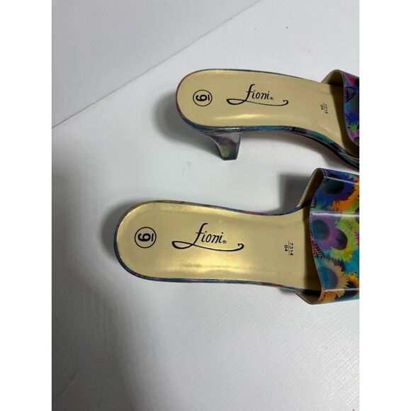 Fioni VTG 90s Heels 3d Holographic Size 6 Blue Daisy Butterfly y2k rave mule - Picture 4 of 5